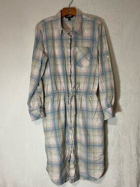 Ralph Lauren Pastel Plaid Drawstring Shirt Dress in Blue, Pink, Cream